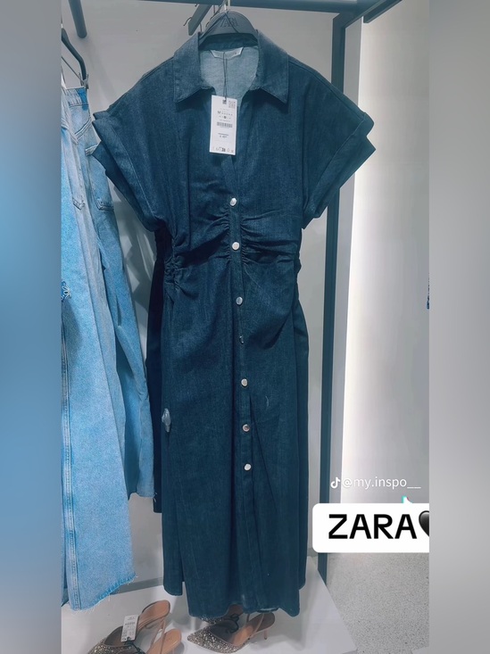 Zara Dresses & Skirts - ZARA Dark Blue Denim Midi Shirt Dress